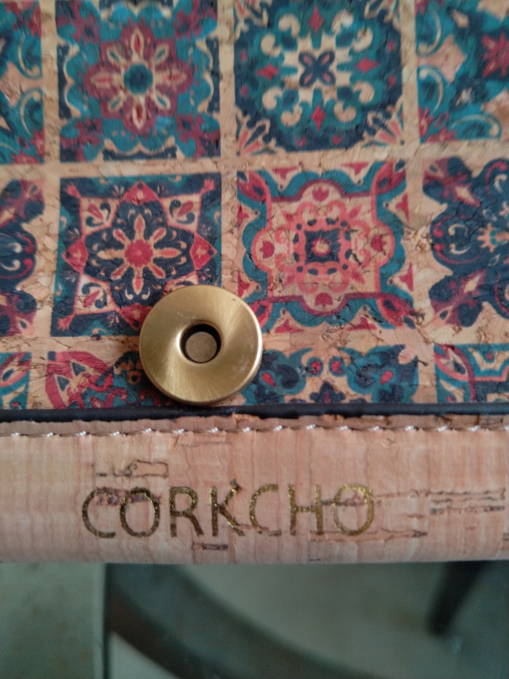 Tile-Print Cork Crossbody Bag in Tan and Multicolor - Picture 4 of 11